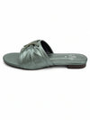 ZAYRA Women’s Sage Green Satin Pleated Slippers – Rhinestone Cross Embellished Flat Slip-On Slides