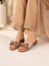 ZAYRA Women’s Tan Crystal Bow Clear Strap Slippers – Rhinestone Embellished Transparent Flat Slides