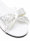 ZAYRA Women’s White Crystal Bow Clear Strap Slippers – Rhinestone Embellished Transparent Flat Slides
